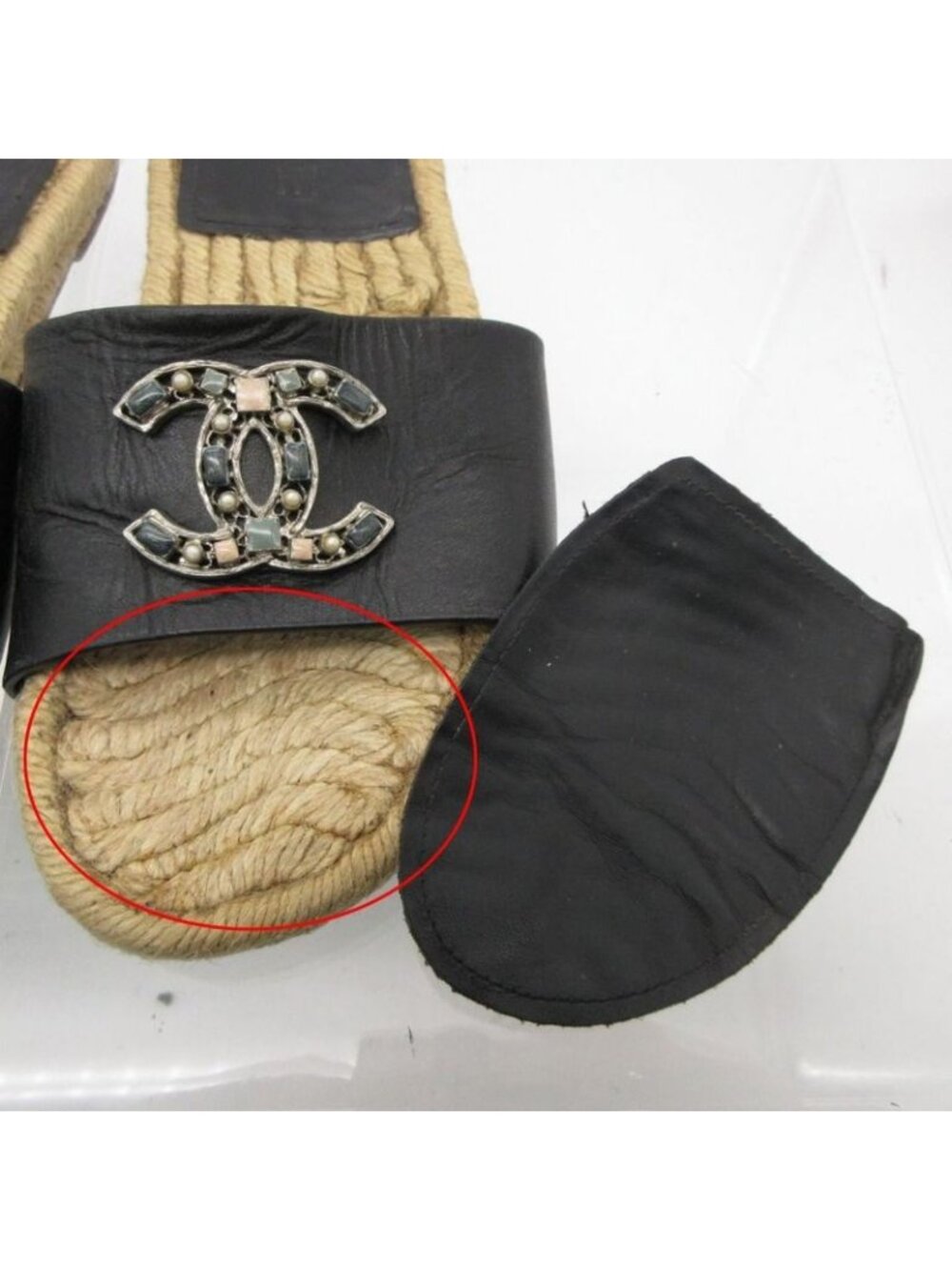 ★SOLD★ Chanel Sandals Espadrilles Color Stone CC Logo Flat Shoes 36 Black - Picture 7 of 9